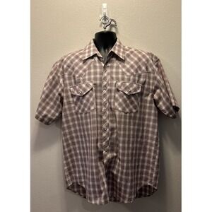 Cobra Creek Shirt Mens L Western Pearl Snap‎ Short Sleeve Maroon/White Plaid